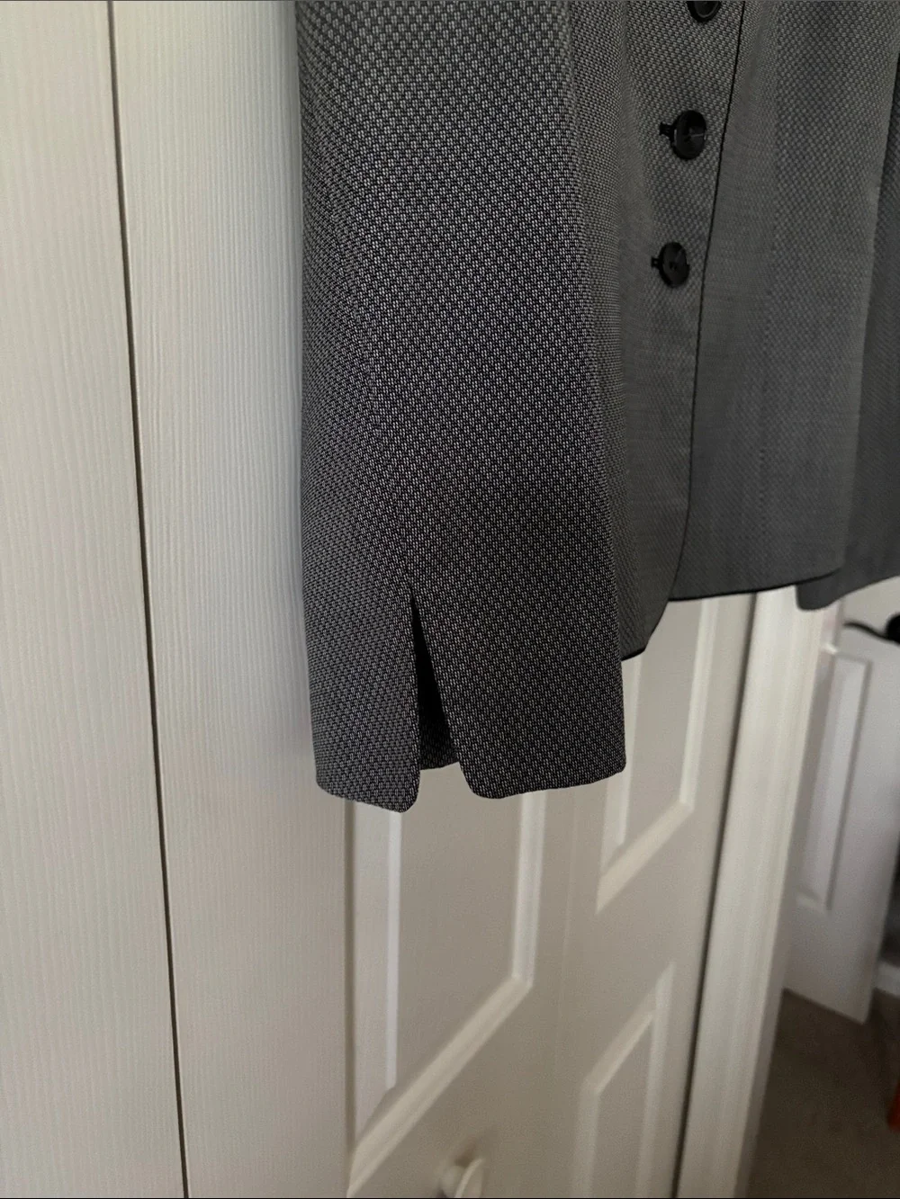 Evan Picone Gray Structured Button Blazer with Black Pleated Skirt - Picture 3 of 8